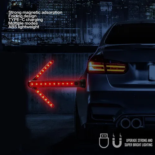 Vista 4 de Luqeeg Varita de tráfico, LED de seguridad vial con flecha de giro, 45 grados ajustable, USB, recargable, lámpara LED de seguridad con base