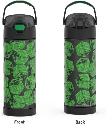 Vista 4 de THERMOS FUNTAINER Botella de agua con boquilla, 16 onzas, Minecraft, el estilo puede variar
