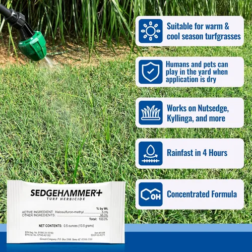 Vista 12 de Sedgehammer Plus Turf Herbicida - Paquete de 6 unidades de 0.48 oz de mata nuez morada y amarilla hecha en Estados Unidos para césped