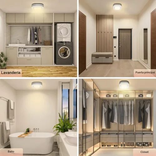 Vista 5 de Luces LED activadas con sensor de movimiento para armario, luz de techo LED inalámbrica activada para interiores, funciona con pilas, 300 lm