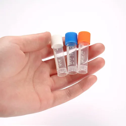 Vista 4 de 100 piezas viales pequeños de plástico de 2ml con tapas de rosca, tubos de muestra, criotubos, material PP, libre de DNasa, RNasa, ADN humano