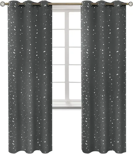 Vista 116 de BGment Cortinas opacas para dormitorio infantil, con aislamiento térmico, con ojales, estampado de estrellas plateadas, cortinas para oscurecer