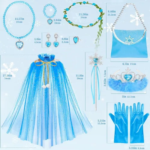 Vista 5 de Fedio - Juego de capa de princesa, 12 piezas de ropa de princesa para niñas pequeñas, vestidos de princesa para niñas de 3 a 8 años, regalo de Azul