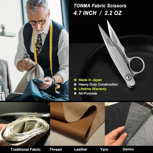 Vista 6 de TONMA - Tijeras de hilo profesionales [fabricadas en Japón] Tijeras de tela de 4.7 pulgadas para costura, tijeras japonesas SG-2 para polvo