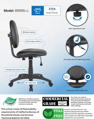 Vista 3 de Boss Office Products Silla de trabajo Dimond sin brazos en negro