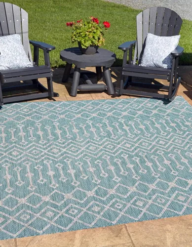Vista 49 de Unique Loom Outdoor Trellis Collection - Alfombra de área con diseño de enrejado tribal (2 pies 2 pulgadas x 3 pies 1 pulgada, ovalada, azul/marfil)