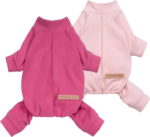 Vista 8 de Fitwarm Paquete de 2 pijamas de forro polar a rayas, ropa cálida de invierno para perros pequeños, niños y niñas, mameluco ligero para mascotas