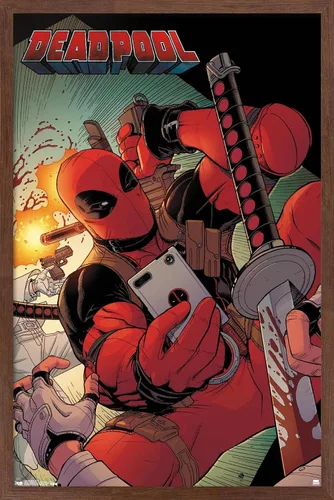 Vista 16 de Trends International Marvel Comics Deadpool - Póster de pared para selfies, 14.725 x 22.375 pulgadas, versión enmarcada de madera de granero