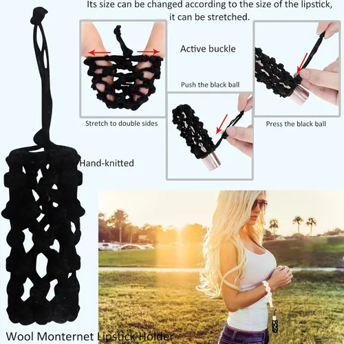 Vista 4 de BIHRTC Llavero de pulsera boho con soporte para lápiz labial, pulsera hecha a mano