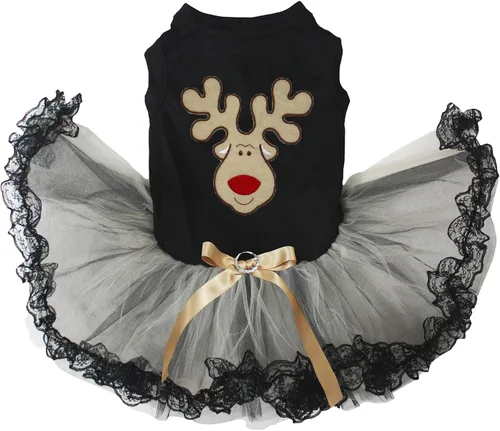 Vista 4 de Petitebella Vestido con rostro de reno para cachorros (Negro/Oro, X-Pequeño)