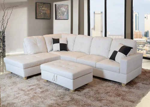 Vista 2 de Beverly Fine Furniture Juego de sofá seccional Russes con otomana, color blanco F092a Blanco