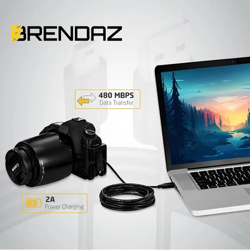 Vista 2 de BRENDAZ Cable mini USB, paquete de 2 unidades de 1 pie - Cable de carga de datos USB tipo A macho a Mini B compatible con cámara, Blue Yeti Snowball