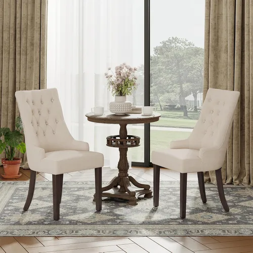 Vista 3 de COLAMY Wingback Tufted Dining Chairs Set of 2, Beige Upholstered Dining Room Chairs with Wood Legs, Kitchen Chairs for Home Kitchen