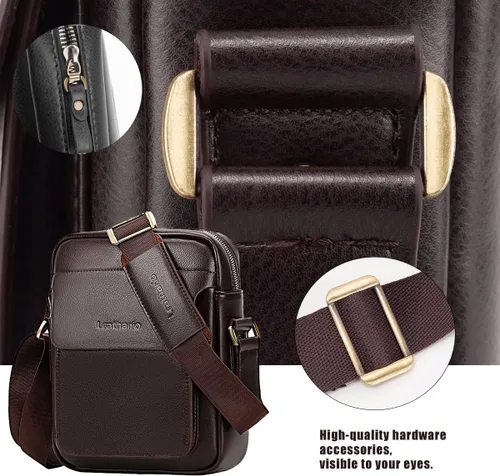 Vista 4 de Leathario Bolso bandolera para hombre, de cuero vegano, bolso de mensajero para el trabajo, negocios, viajes
