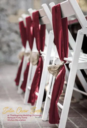Vista 5 de 60 bandas de satén color burdeos para silla, diseño de lazos, para decoración de sillas de Acción de Gracias, boda, Navidad, banquetes, fiestas