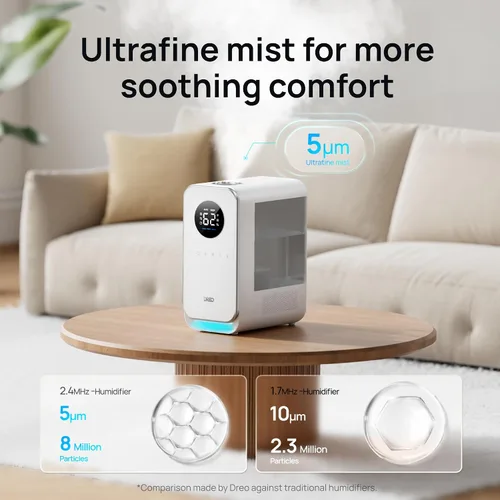 Vista 3 de Dreo - Humidificadores para recámara, llenado superior, inteligente, silencioso, vapor frío, difusor de aceite y luz nocturna, tiempo
