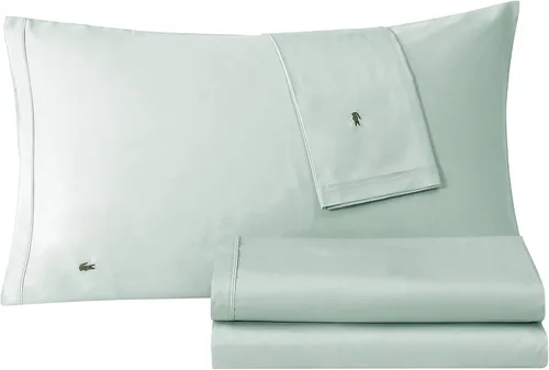 Vista 25 de Lacoste Juego de sábanas de 3 piezas 100% percal de algodón, frescas, crujientes, mate y duraderas, con certificación Oeko-Tex, color liso, azul