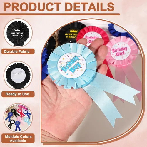 Vista 3 de uxcell Premio de cinta en blanco, broche de insignia de fiesta, broche para mujeres y hombres, colorido ramillete de satén de tela de cumpleaños