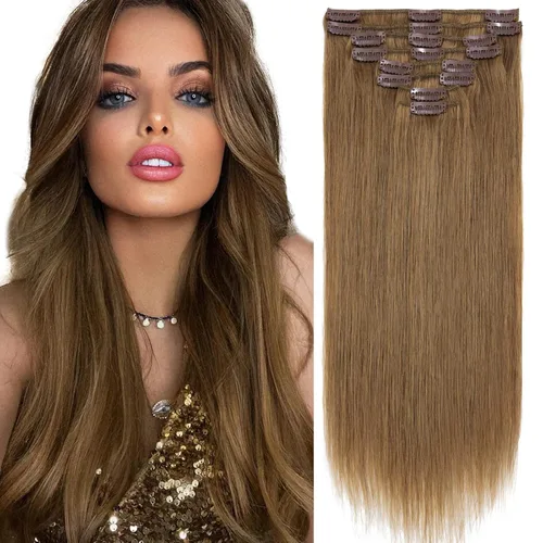 Vista 17 de S-noilite Extensiones de cabello humano con broches, cabello humano corto con clip, para mujer, cabello humano 100% Remy, cobertura de cabeza Marrón