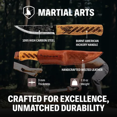Vista 3 de Condor Herramienta y cuchillo, cuchillo de dragón nórdico, hoja de 4 pulgadas, mango de nogal americano quemado, funda de cuero