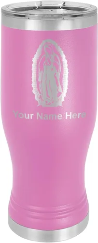 Vista 18 de LaserGram Taza Pilsner aislada al vacío de 14 onzas, Virgen de Guadalupe, grabado personalizado incluido (negro)