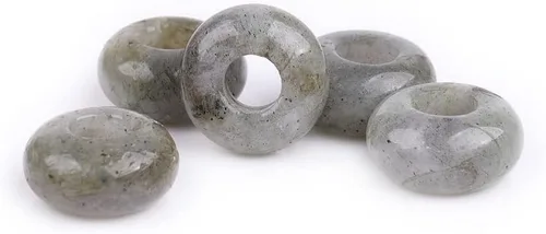 Vista 15 de JOE FOREMAN 10 piezas de piedra larvikita negra de 0.555 pulgadas (0.551 in), agujero grande, agujero grande, cuerda de paracaídas, cuentas