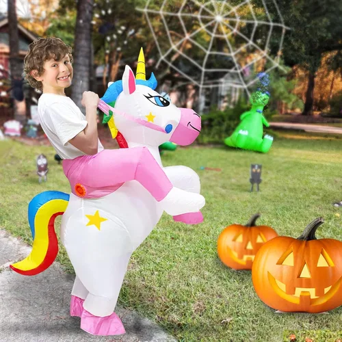 Vista 6 de Camlinbo Disfraz inflable de unicornio para Halloween para niños niñas niños mujeres disfraz de Halloween fiesta de cosplay