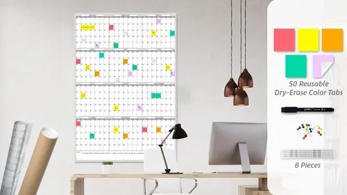 Vista 7 de Calendario de pared grande de borrado en seco, calendario de pared anual sin fecha en blanco, pizarra blanca de 38 x 26 pulgadas, planificador