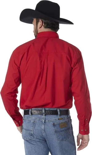Vista 2 de Wrangler George Strait - Camisa tejida de manga larga con botones de un bolsillo para hombre, Rojo