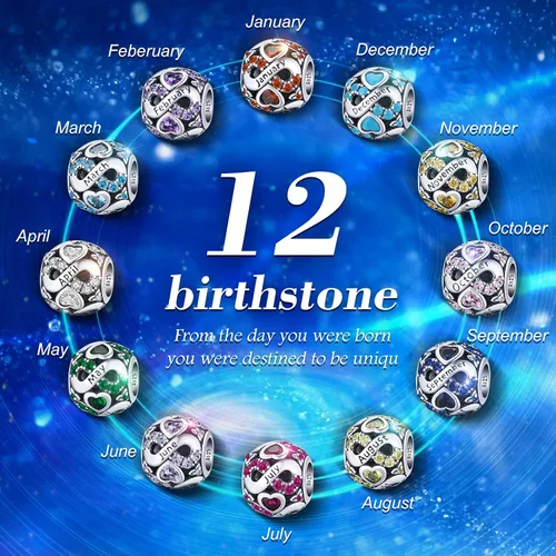 Vista 4 de Cuentas de plata de ley 925 con dije de piedra natal para pulseras y collares, regalos de cumpleaños para mujeres y niñas.