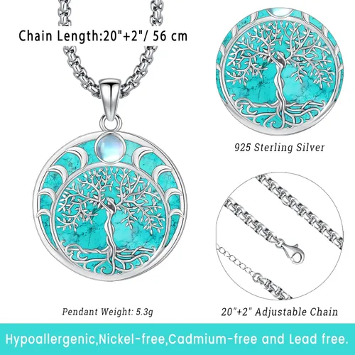Vista 113 de Joyas de turquesa para mujeres y hombres de plata de ley 925 con colgante de urna para cenizas, collar con medallón de imagen, martillo de Thor