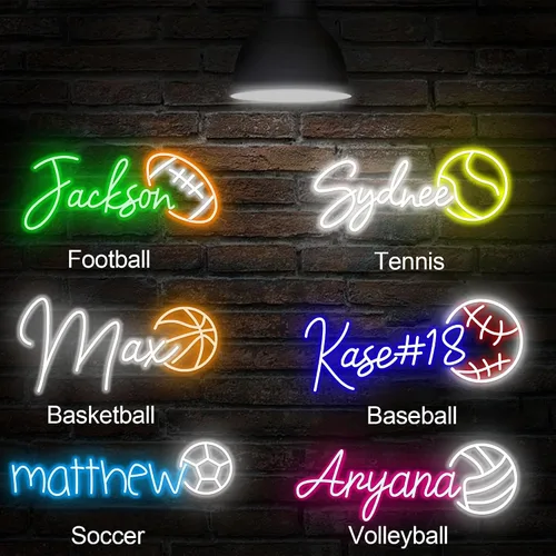 Vista 6 de Letrero de neón personalizado con nombre, con luz de neón para decoración de pared, letreros deportivos personalizables con luz LED para decoración