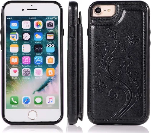 Vista 4 de Asuwish Funda para iPhone 7/8, iPhone SE 2020/2022 con protector de pantalla de vidrio templado, cartera abatible con soporte para tarjetas, doble