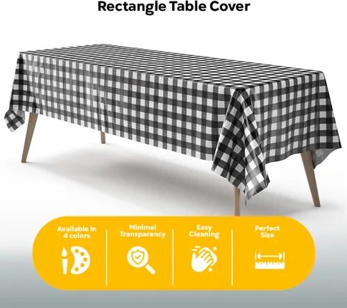 Vista 4 de Exquisite Cubierta de Mesa para Picnic - Paquete de 6 Manteles Premium Rectangulares de Plástico - Cubierta de Mesa para BBQ a Cuadros Negro