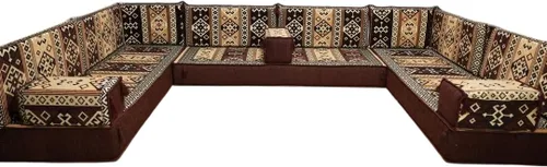 Vista 15 de arabicsofa Sofá en forma de U de estilo árabe para el suelo – Juego de Majlis hecho a mano – Sofá de estilo bohemio