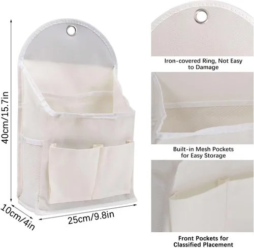Vista 2 de Paquete de 2 bolsas de almacenamiento para colgar en la pared con bolsillo, cesta organizadora de tela con gancho adhesivo, caja organizadora sobre