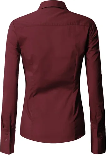 Vista 3 de EZEN - Blusa de manga larga, ajustada, elástica, con cuello de botones para mujer, para oficina, estilo formal, casual