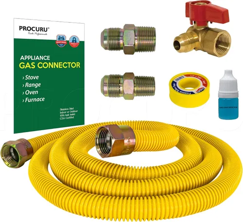Vista 6 de PROCURU Kit de conector flexible de gas de 5/8 pulgadas de diámetro exterior x 12 pulgadas de largo con válvula de ángulo de 3/4 pulgadas