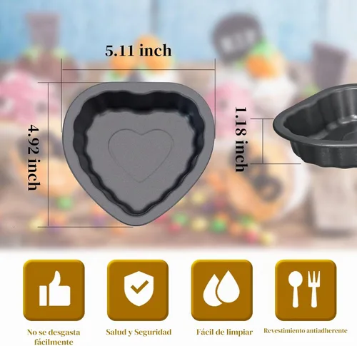 Vista 2 de 10 piezas de mini molde de tubo estriado, molde de acero al carbono de 4 pulgadas con forma de corazón, molde antiadherente para tartas, mini molde