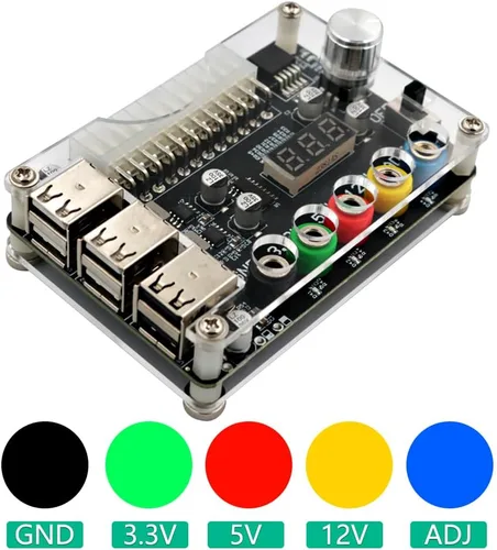 Vista 6 de HLT Placa de conexión de fuente de alimentación ATX con perilla de voltaje ajustable y 6 puertos USB 2.0, y QC 2.0/QC 3.0, salida máxima de 3 A