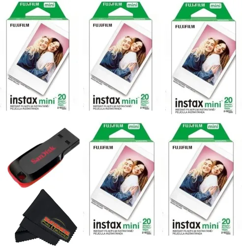 Vista 12 de Fujifilm Instax mini película instantánea de luz diurna (paquete doble + unidad flash USB de 32 GB) con paño de limpieza de microfibra Sunshine
