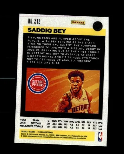 Vista 2 de 2020-21 Panini Flux #212 Saddiq Bey RC Rookie Detroit Pistons NBA Basketball Trading Card