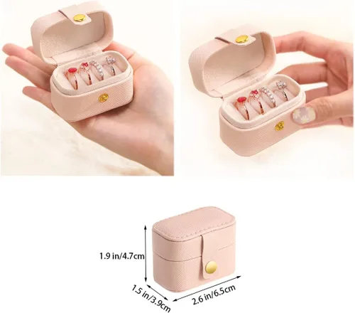 Vista 2 de VOMNA Estuche de joyería de viaje, pequeña caja de anillo de joyería, soporte para anillos, mini estuche de joyería de viaje portátil para anillos