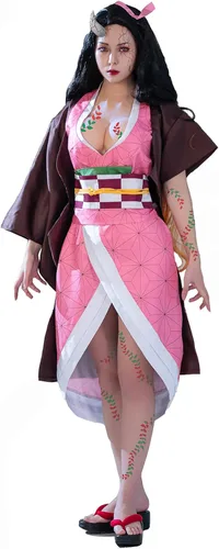 Vista 14 de CR ROLECOS - Disfraz de cosplay de Tanjirou, Zenitsu y Giyuu para anime, kimono de cosplay Negro