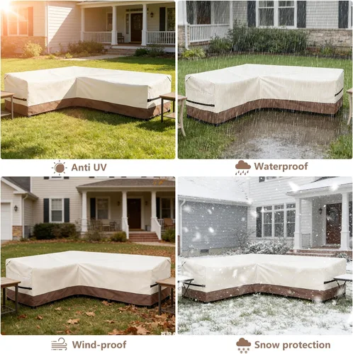 Vista 8 de okcool Funda modular para exteriores, fundas para muebles de patio en forma de L para muebles seccionales de 6 plazas, 85 pulgadas de largo x 32