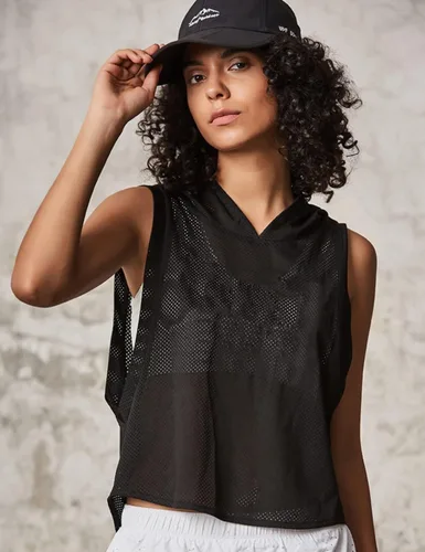Vista 2 de Sudadera con capucha de malla sin mangas para mujer, camisetas deportivas para correr, camisetas de entrenamiento