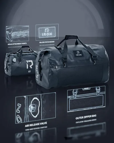 Vista 4 de IRON JIA'S Bolsa Seca para Motocicleta – Bolsa de Lona Impermeable y Bolsa Trasera de Equipaje, Bolsas de Sillín con Cierre Superior Enrollable