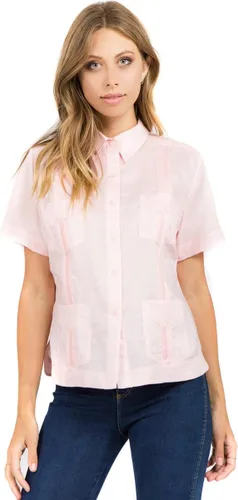 Vista 14 de Mojito Guayabera de manga corta 100% lino tradicional con cuatro bolsillos para mujer