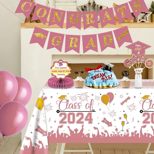 Vista 2 de DUAIAI Decoraciones para fiestas de graduación 2024, paquete de 3 manteles de graduación de tamaño grande, 54 x 108 pulgadas, decoración de plástico
