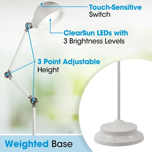 Vista 2 de OttLite Revive - Lámpara de pie LED con tecnología LED ClearSun, control sensible al tacto, 3 modos de brillo, reduce la fatiga ocular, ideal